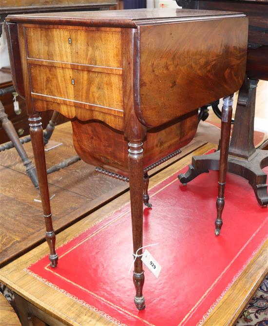 A Regency mahogany work table with drop flap W.52cm